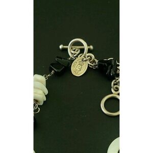925 Sterling Silver Black Onyx Mother of Pearl Shell Anklet Bracelet 11in 13.65g